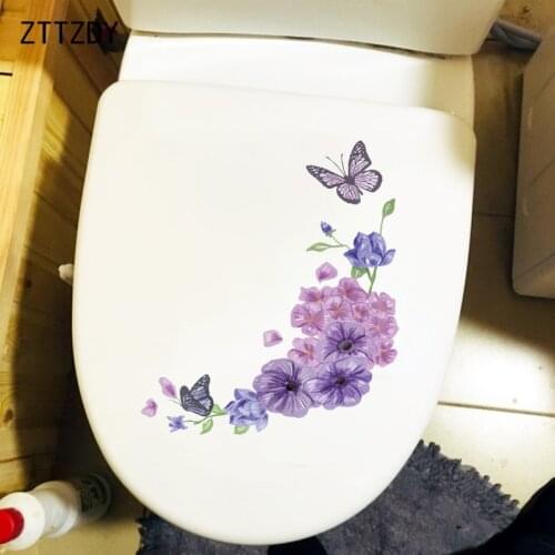ZTTZDY 19.7×24.2CM Purple Butterfly Flower Living Room Wall Decoration Modern Fashion Toilet WC Stickers T2-1416