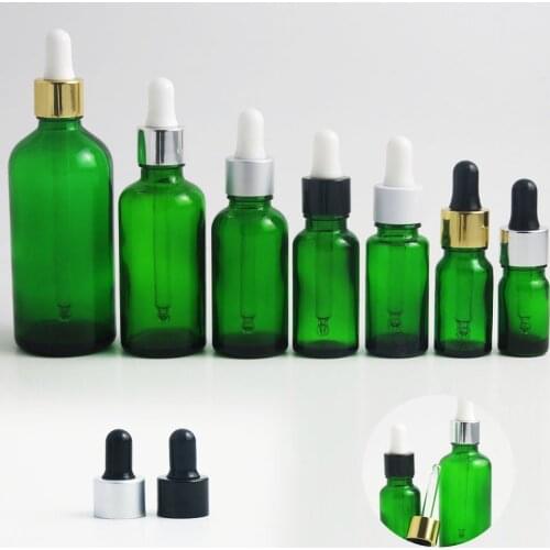 10pcs 1/2 oz 1oz green glass dropper bottle 10ml 15ml 20ml 30ml 50ml 100ml cosmetic essential oil pipette dropper bottle