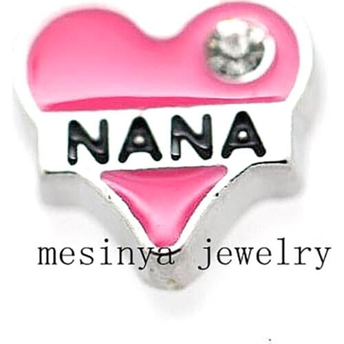 10pcs Heart Shape Pink Nana Custom Floating Charms For Glass Locket