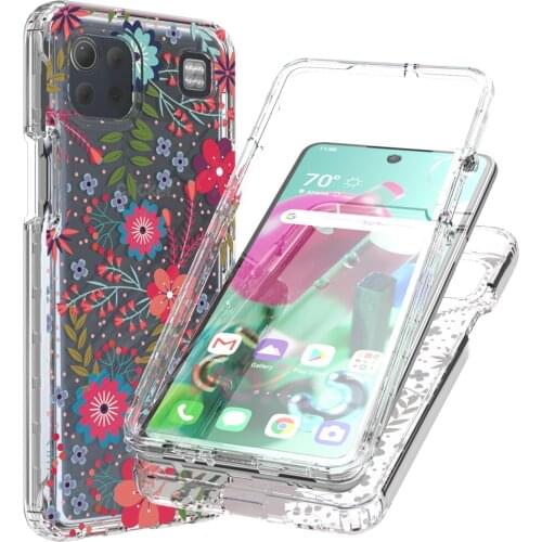 2 in 1 Clear Flower Case for LG K92 5G Crystal Hard PC Bumper + Soft Silicone Full Protective Skin Back Phone Cover For LG K92