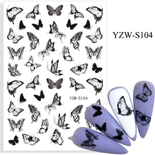 3D Stickers for Nails Black Butterfly Insect Summer Nail Foil Decal Sliders Stickers for Manicure Fashion Nail Art Decoration