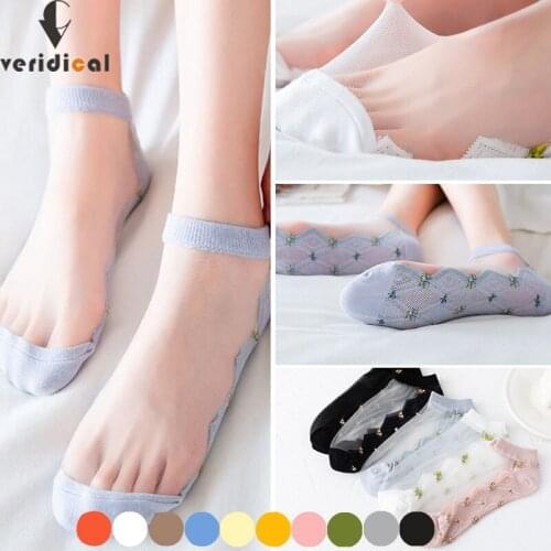 5 Pairs Spring Summer Ankle No Show Socks Women Girl Thin Transparent Cute Flowers Breathable Deodorant Invisible Socks Hot Sell