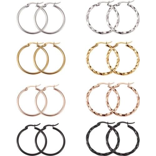 8Pairs 304 Stainless Steel Hoop Earrings Rose Gold/Golden/Silver Color Huggie Earring Big Round Circle Earring for Women Jewelry