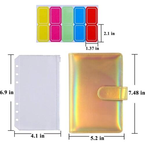 A6 PU Leather Notebook Binder Cover with 12Pcs Binder Pockets,6Ring Cash Budget Binder Loose Leaf Zipper Bags Envelope