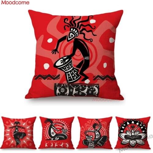 Abstract African Ethnic Tribal Symbols Africa Cartoon Red Sofa Pillow Cover Home Decor Cotton Linen Cute Car Pillow Cushion Cas