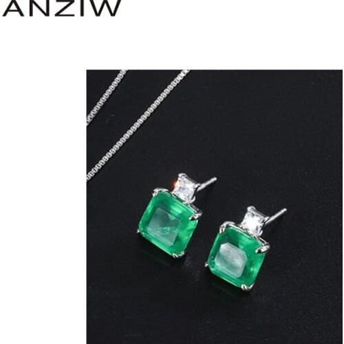 ANZIW Sterling Silver Asscher Cut 8x8mm Lab Created Emerald Fine Classic Stud Earrings For Women Jewelry Gifts