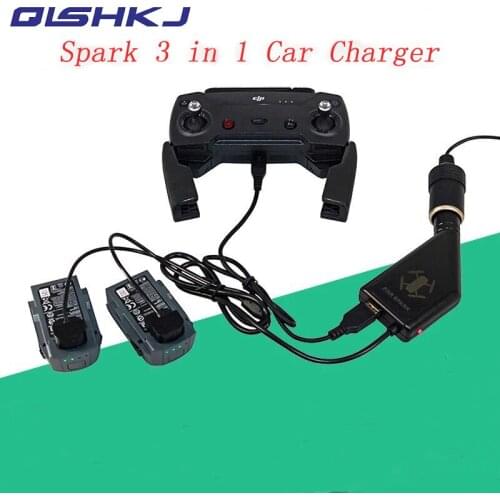 DJI Spark 3 in 1 Car Charger 2 pcs Battery Charging & 1 pcs USB Port Remote Control Charge 3 Port For DJI SPARK Accessories