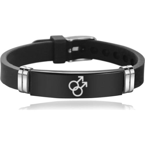 Gay Pride Bracelet Black Stainless Steel Bangle Boy Girl Symbol Gay Pride Women Friendship Silicone Bracelets Jewelry