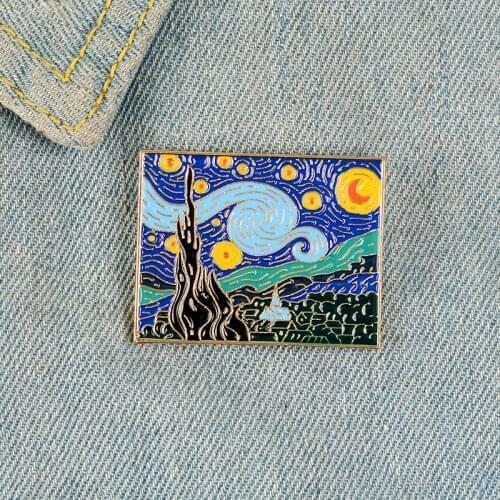 Sell like hot cakes jewelry van gogh painting the starry sky, moonlit joker clothing cartoon version of the brooch pin Christmas
