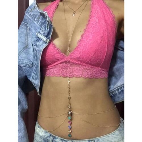 Bikini Body Chain Women Sexy Rhinestone Dangle Belly Button Navel Piercing Ring Body Jewelry Waist Chain Button Puncture Jewelry