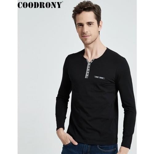 COODRONY Henley Men's T-shirts