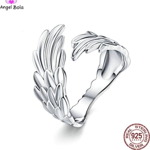 Guardian Wings Ring Authentic 925 Sterling Silver Free Size Adjustable Finger Rings for Women Fashion Jewelry