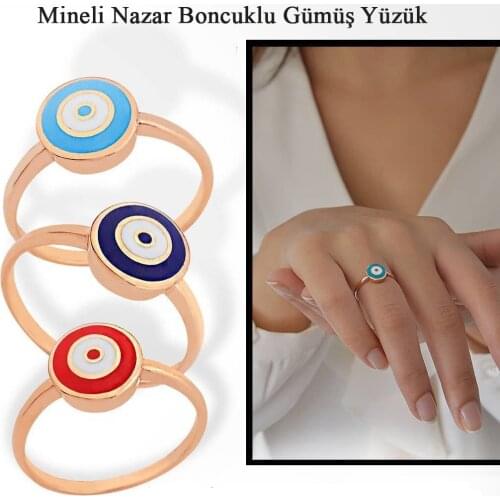 Cabochons Minik Nazarlı Color Seçenekli New Silver Ring