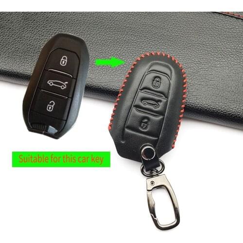 Leather Car Key Case Cover For Peugeot 107 207 307 407 308 607 Hot sale 3 Buttons Smart Remote Control Protective Shell