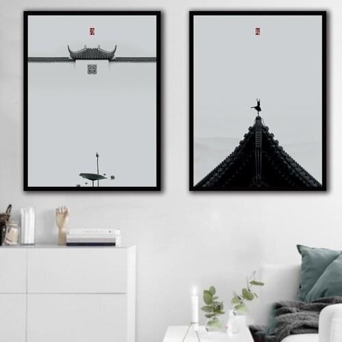 Chinese Style Roof Dance Wall Art Prints Painting Minimalist Canvas Abstract Paintings Wall Pictures for Livingroom B5483