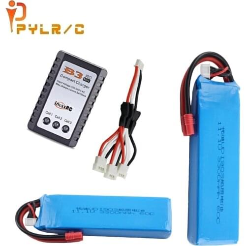 11.1V 3300mAh lipo battery and charger set for large capacity RC boat battery for UDI 903/908 brushless speedboat model aircraft