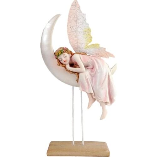 Cute Shiny Girls Angel Statue Ornaments Fairy Moon Cherub Figurine Fairy Sculpture Home Outdoor Tabletop Figures Decor Accent