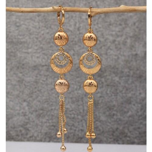 Trendy Gold Plated Copper Chain Drop Earrings White Zirconia For Women Fashion Jewelry Accessories Wedding Anniversary Gift