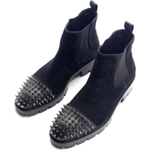 Men Fashion Round Toes All Season Long Rivet Slip On Ankle Boots men Youth Mixed Color Leather Martin Boots Free Shipping