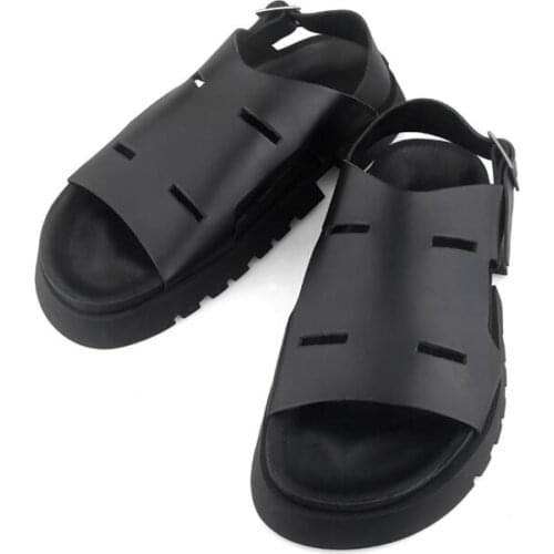 Men sandals men shoes mens leather patchwork cowhide sandals outside casual sandals black 39-44