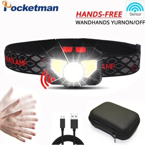 8000lumens Sensor LED Headlamp Motion Sensor Powerfull Hard Hat LED headlight Built-in battery inductive with Portable box