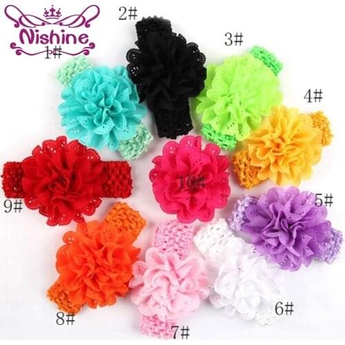 Nishine 10pcs/lot Children Hollow Out Flower Headband Headwear Toddler Infant Girls Flower Bow Elastic Handmade Hair Accessories