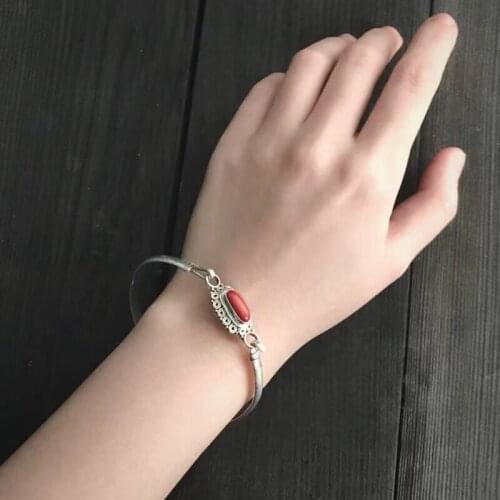 New Handmade Silver Ladies Bracelet Inlaid Gemstone Turquoise Bracelet Female Opening Retro Ethnic Style Jewelry Accessory