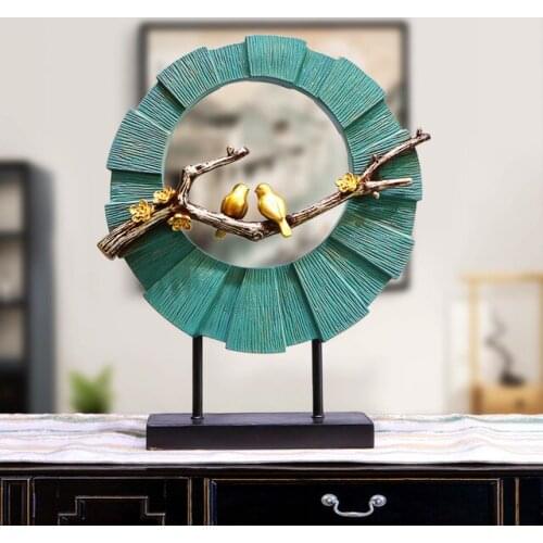 New Chinese Flower Birds Round Shape Resin Ornaments Home Livingroom Furnishing Crafts Entrance TV Cabinet Figurines Decoration