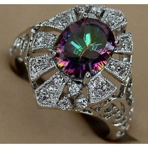 SHUNXUNZE Engagement Wedding rings jewelry for women Rainbow Mystic And White Cubic Zirconia Rhodium Plated R3333 size 6 7 8 9