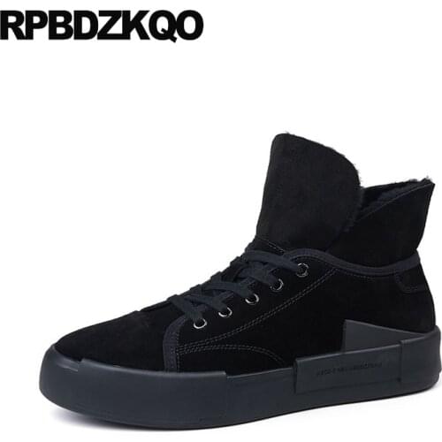 Sheepskin black warm fur luxury winter booties suede thick soled high sole shoes men top sneakers genuine leather trainer boots
