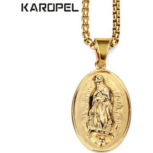 Karopel Men Women Gold-color Catholic Religious Virgin Mary Pendant Necklace Jewelry