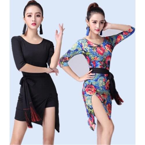 Black Red leopard latin dance dress women tango dress salsa rumba modern dance costumes latin dress dancing clothes Dance wear