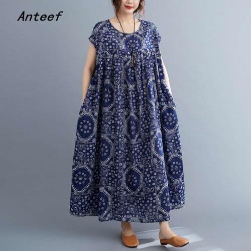 Short sleeve plus size cotton vintage floral dresses for women casual loose long summer dress elegant clothes 2021 sundress