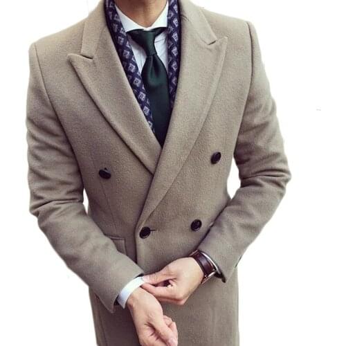 England Style Woolen Overcoat Mens Thick Plus Solid Double-Breasted V-Sleeve Long Coat Casual Winter Fashion Handsome Jacket