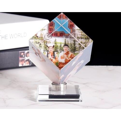 Personalized Customization Crystal Cube Shape Photo Album Glass Figurines Graduation Wedding Souvenir Home Decor Christmas Gifts