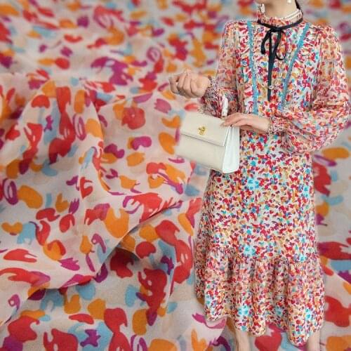 Georgette Chiffon Fabric Sweet Color Abstract Hit Color Small Floral Dress Shirt Girl Handmade DIY Clothing Fabric