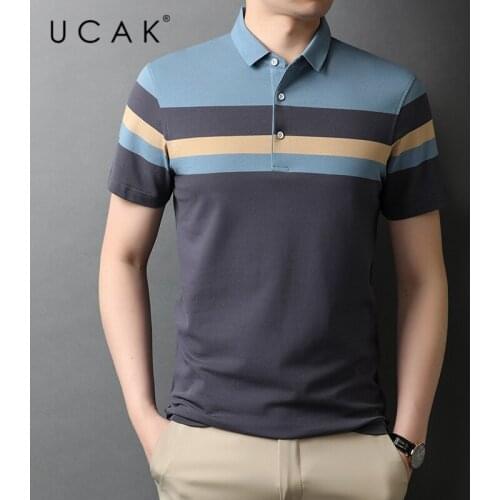 UCAK Brand Classic Striped Turn-down Collar Short Sleeve T-Shirts Summer New Streetwear Tops Casual Cotton T Shirt Homme U5525