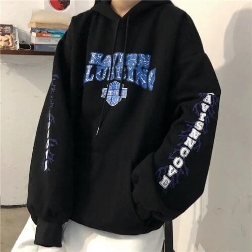 Street super fire lightning Y2K fashion oversized graphic zipper hoodie E-girls 90s Streetwear diamond gray long coat autumn