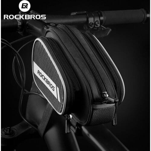 ROCKBROS Bike Top Tube Bag Reflective Strip Scalable Big Capacity MTB Bicycle Saddle Bag Bike Front Bag 1.8L Bike Accessories
