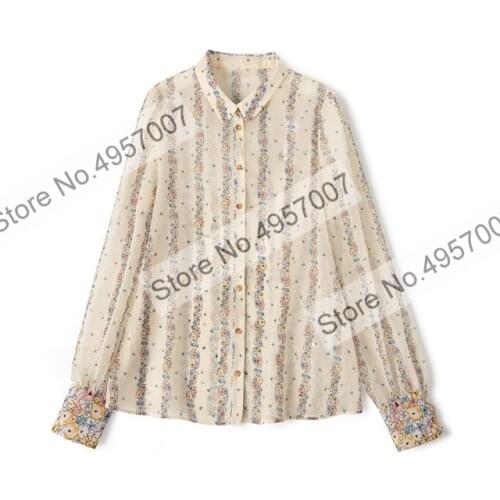 Women Floral Printing Long Sleeve Blouse Shirt