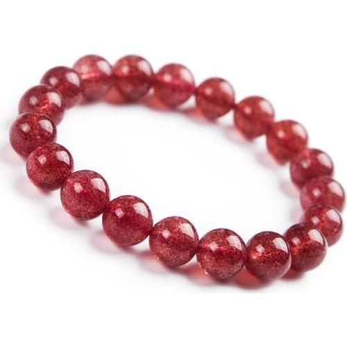 Natural Strawberry Quartz Crystal Clear Round Bead Stretch Natural Stone Bracelets For Women Lady 10mm