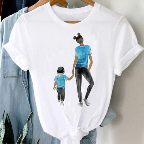 T-shirts Women 90s Watercolor Cartoon Boy Son Mom Mother Mama Fashion Clothes Graphic Tshirt Top Lady Print Female Tee T-Shirt