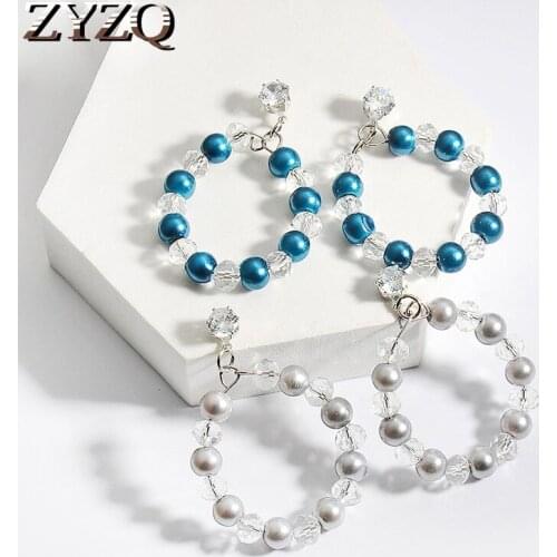 ZYZQ Baroque Faux Pearl Earrings French Large circle Earrings Temperament Wild Beaded Round Earrings