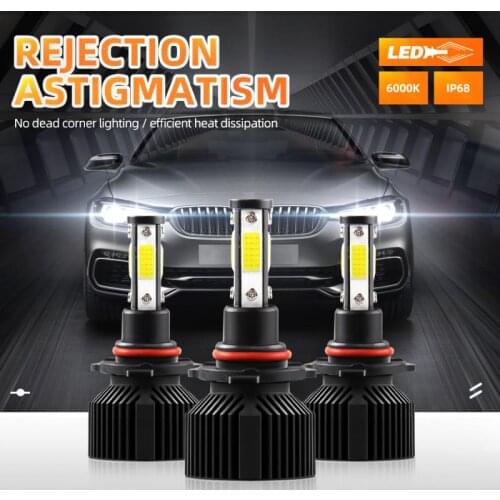 H7 LED Light Car Headlight 9006 5000LM Combo 4-Side LED Headlight Kits High Low Beam Bulb 6000K White 2pc M6 LED Headlamp IP68