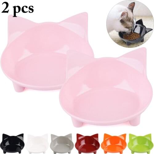 2pcs Pet Feeder Cat Bowl Shallow Cat Food Bowl Non Slip Dish Small Puppy Dog Wide Cat Water Bowls for Relief of Whisker Fatigue