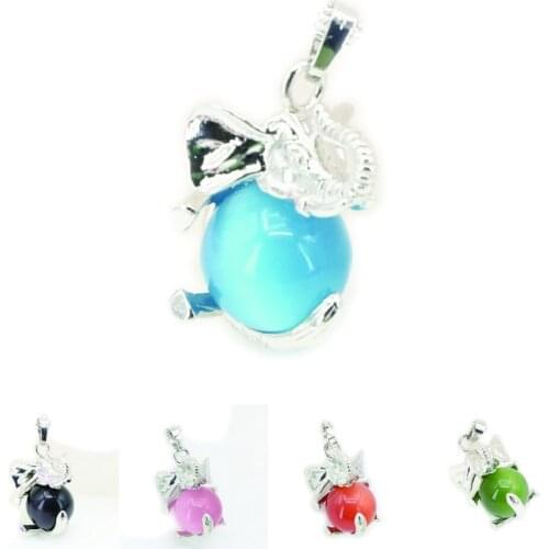 21x32mm New Trendy 5pcs Wholesale Animal Elephant Stone Pendant Opal Cat Eye Crystal Inlay Jewelry Making Charms Findings B3297