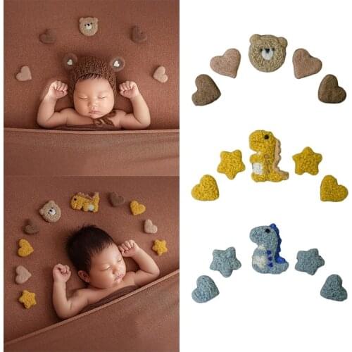 5Pcs/Set DIY Handmade Baby Wool Felt Dinosaur Stars Love Heart Home Party Decorations Newborn Infant Photography Props