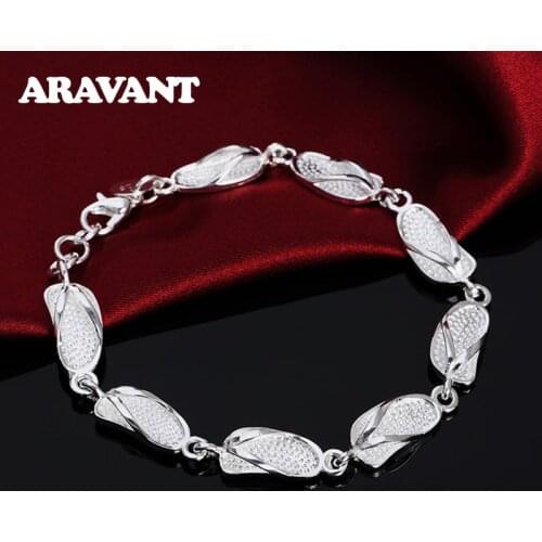 925 Silver Charms Bracelet Bangle For Women Silver Slippers Bracelets Jewelry