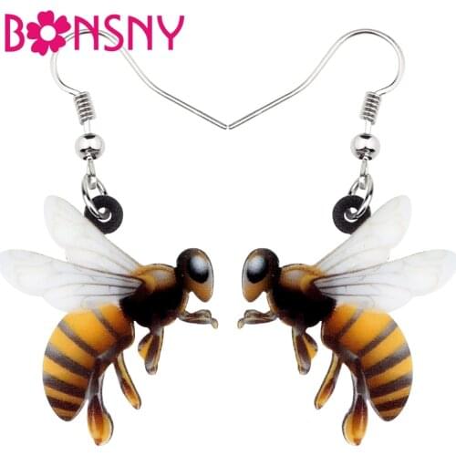 Bonsny Acrylic Sweet Honey Bee Earrings Drop Dangle Animal Insect Decoration Jewelry For Women Girls Teens Charms Gift Wholesale