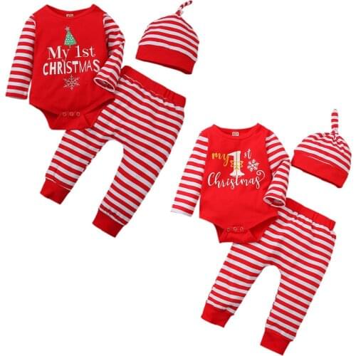2020 New Winter Christmas 0-18M Newborn Baby Boy Girl Snowflake Letter Print Long Sleeve Bodysuit+Back Santa Print Pants
